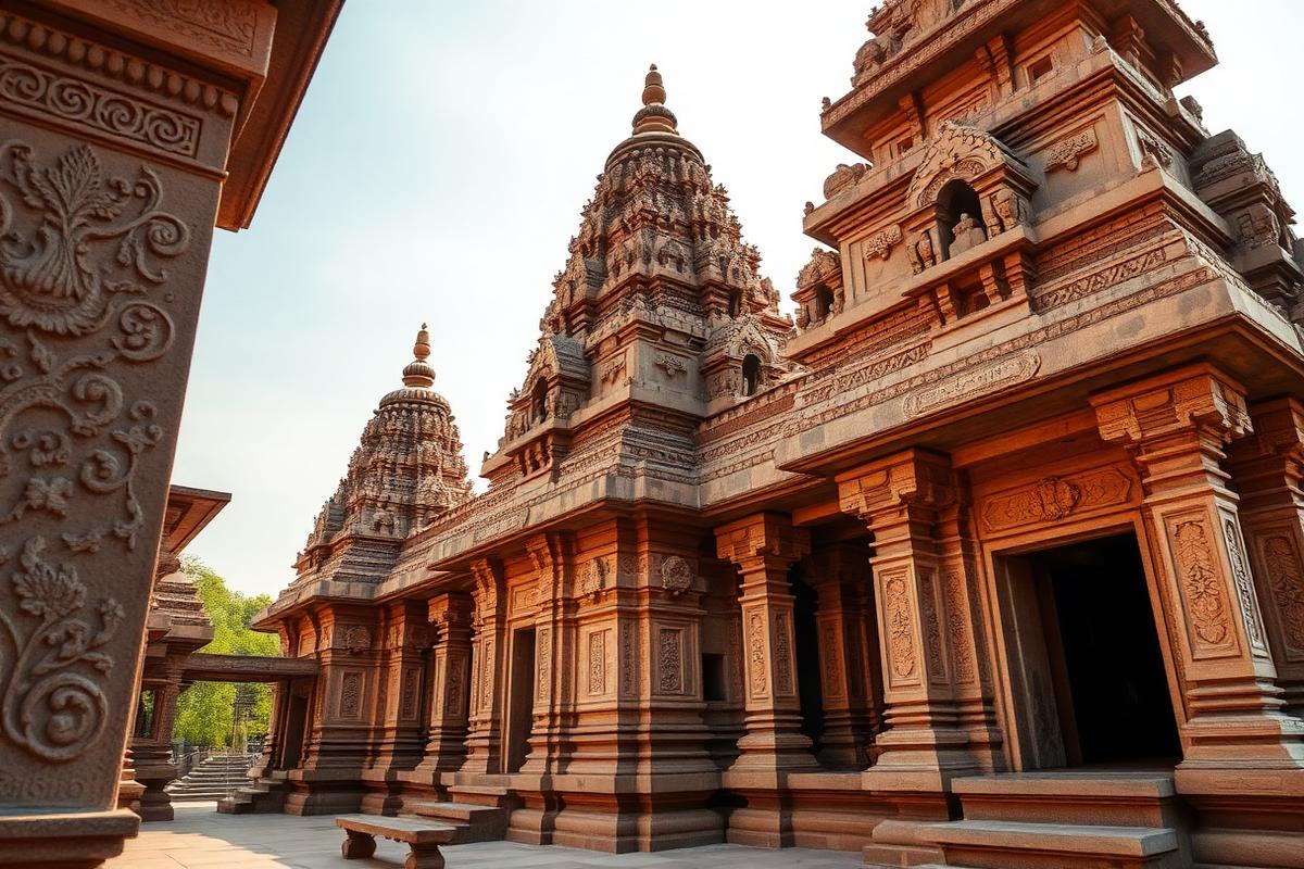 Stone carvings at the Aghoreshwara Historic Temple in Ikkeri