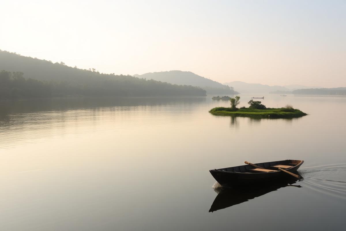 Sharavathi backwaters with a boat near Talaguppa